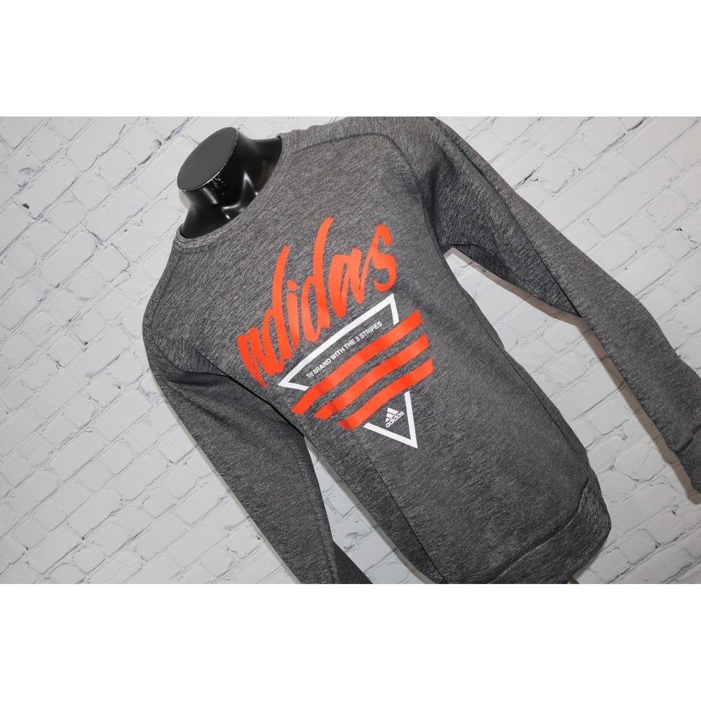 Adidas Sweatshirt Mens XL Gray Climawarm Fleece Graphic Pullover 3 Stripe Brand